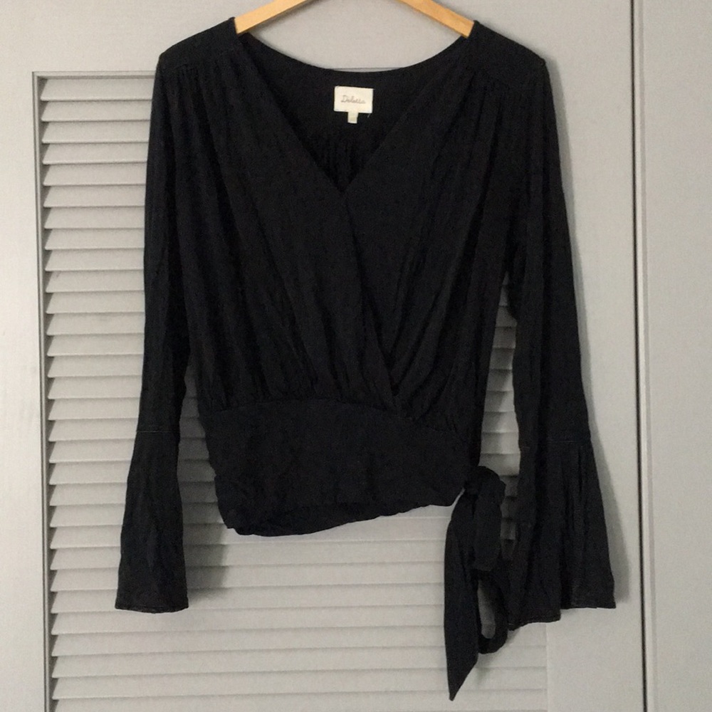 Anthro Wrap Top with Bell Sleeves